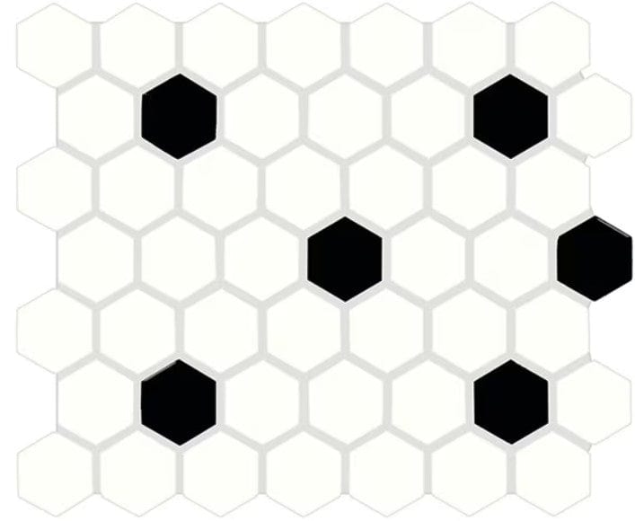 Ceramic Tile Daltile - Color Wheel Mosaic - Matte Arctic White/Black 1.5" Hexagon Daltile
