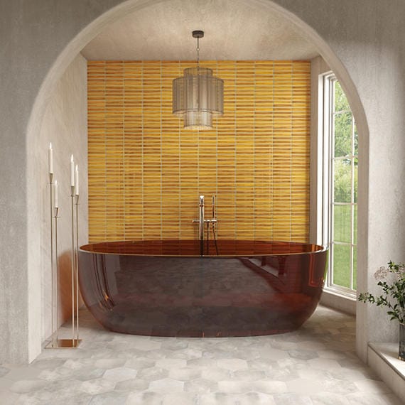 Mosaic Tile Marazzi - Cotto Revival - Pollen Crackle Stacked 1x6 Mosaic Tile Marazzi