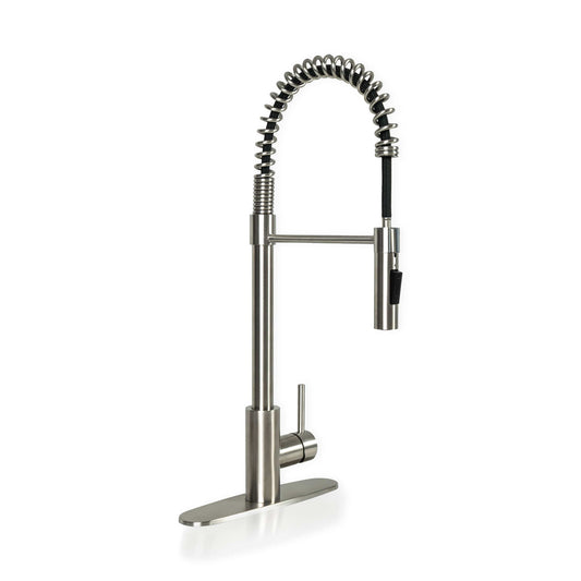 Bathroom Faucet MSI - 1-Handle Pull-Down Sprayer Kitchen Faucet with Deckplate - 804 Nickel-Brushed MSI