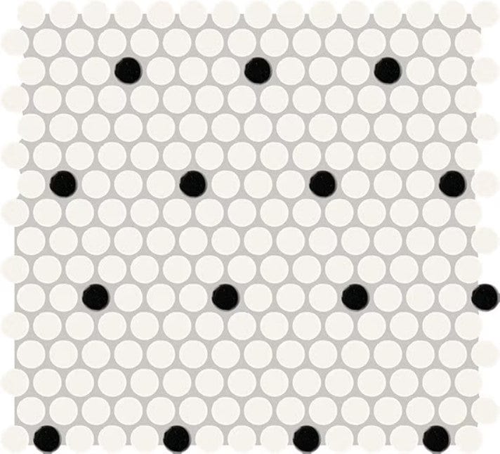 Ceramic Tile Daltile - Color Wheel Mosaic - Arctic White/Black Matte Penny Round Mosaic Daltile