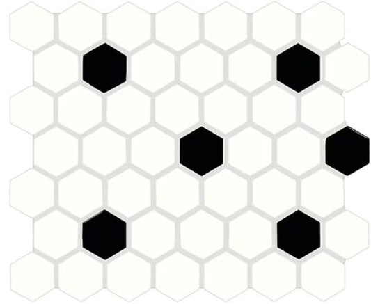 Ceramic Tile Daltile - Color Wheel Mosaic - Matte Arctic White/Black 1.5" Hexagon Box Daltile
