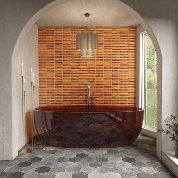 Mosaic Tile Marazzi - Cotto Revival - Spice Crackle Stacked 1x6 Mosaic Tile Marazzi