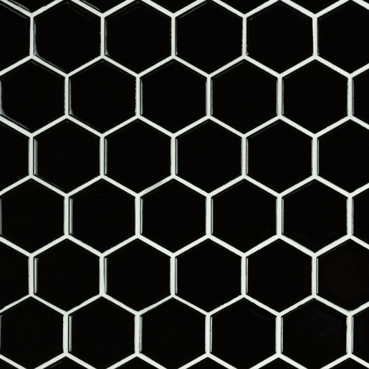 Porcelain Tile MSI - Domino - Black Glossy - 2" Hexagon Mosaic Tile MSI International