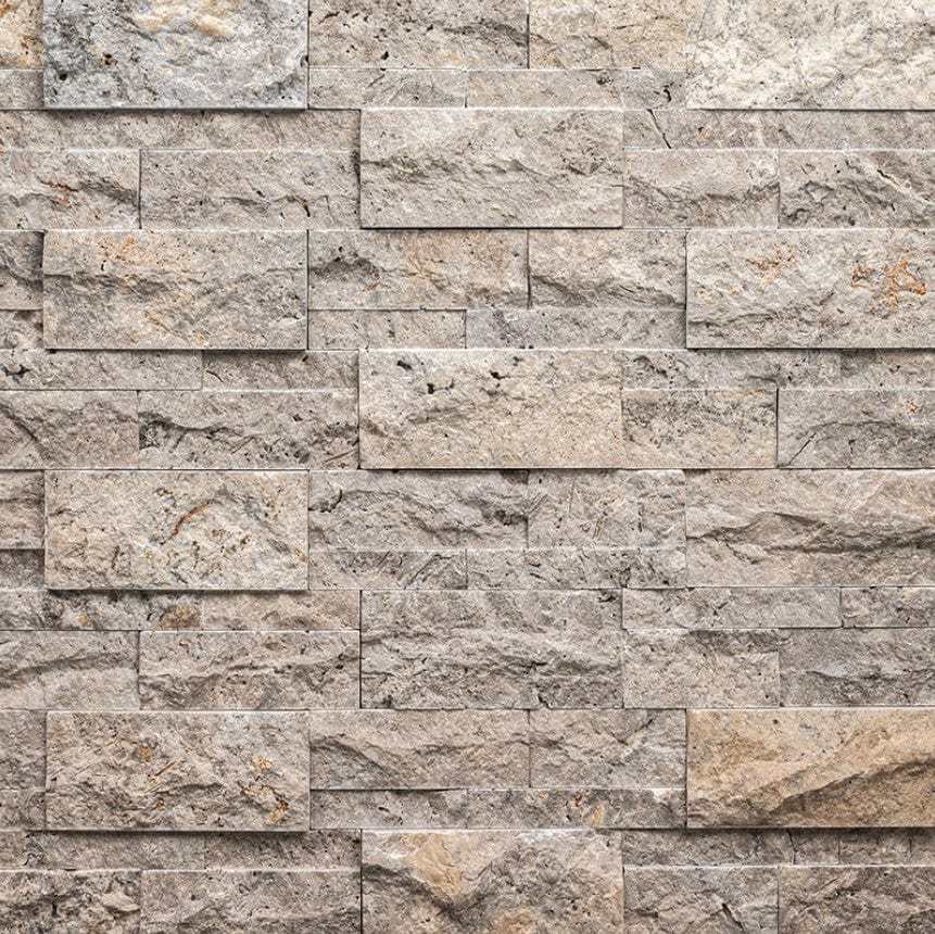 Travertine Stone Rocks MSI XL RockMount Stacked Stone Silver Travertine 9x24 Panel