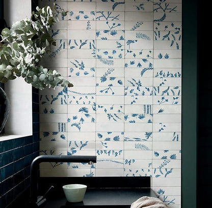 Tile Marazzi - Rice - Bianco Deco Leaf Rectangle 2x6 Glossy - Tile Marazzi