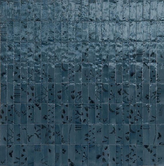 Tile Marazzi - Rice - Blu Deco Leaf Rectangle 2x6 Glossy - Tile Marazzi
