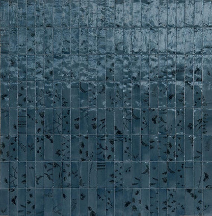 Tile Marazzi - Rice - Blu Deco Leaf Rectangle 2x6 Glossy - Tile Marazzi